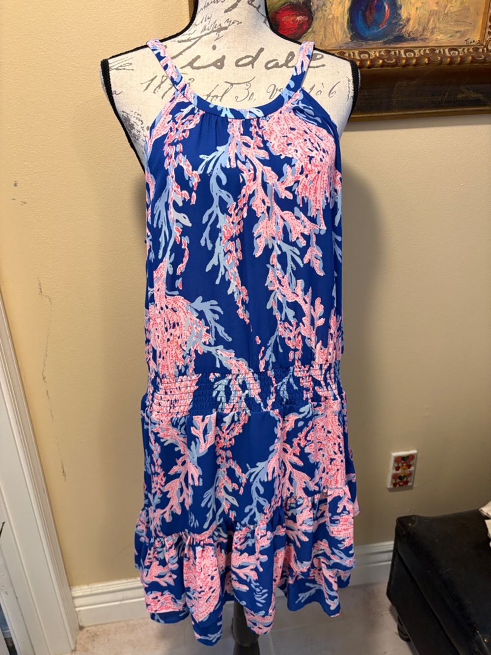 🪸Lilly Pulitzer Pamelyn Coral-Print racer sleeveless ruffle tier hem Sundress
